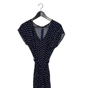 CHAPS‎ Womens Floral Jumpsuit Wide Leg V Neck Tie Waist Blue White Size 6